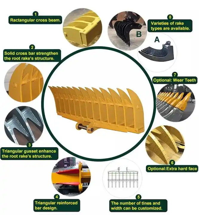 10-20T Kök Rake Yerde kalan uzun hacimli enkazları süpüren kazıcı için